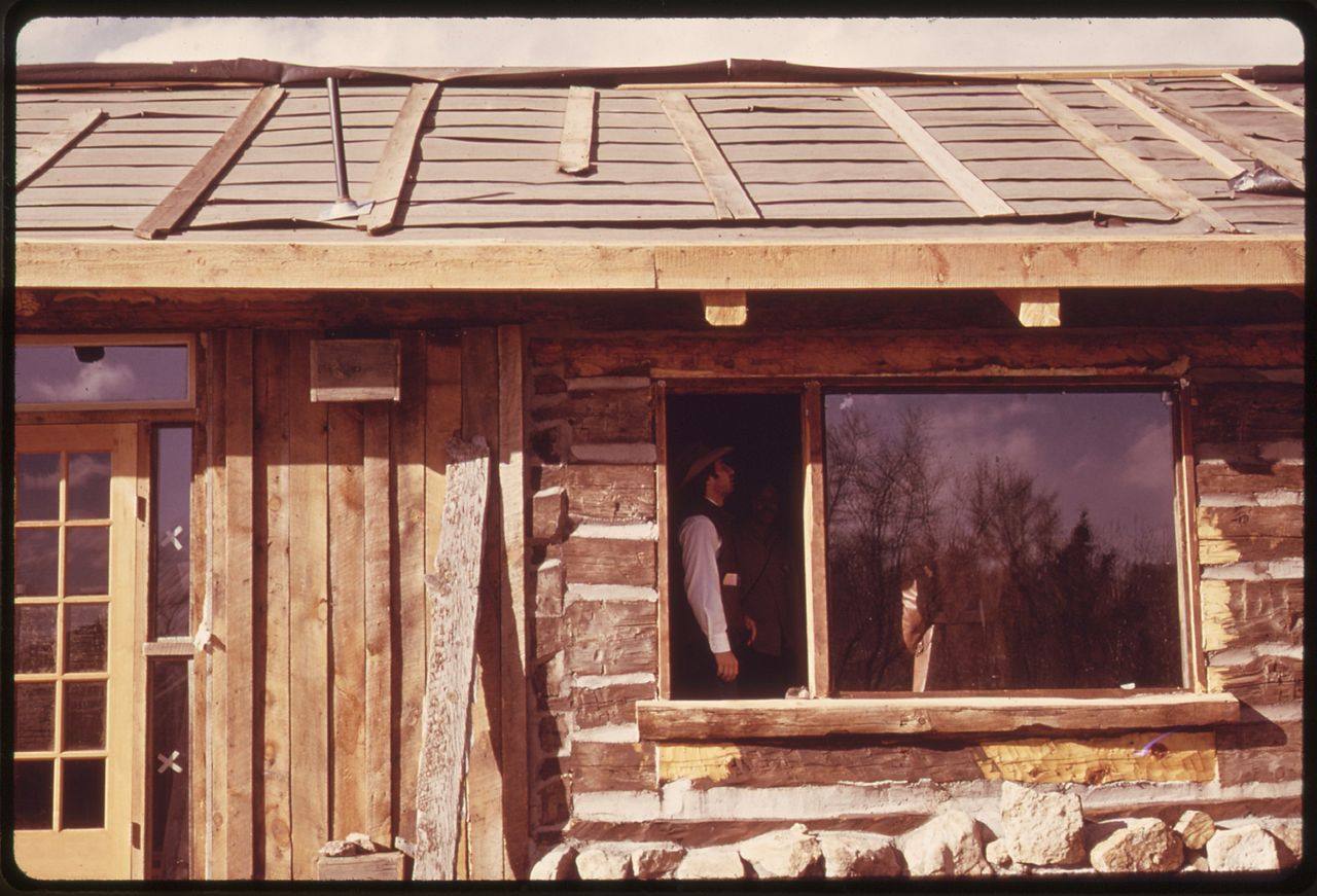 Log Home Under Construction in Santa Fe, New Mexico, Where Solar Heating Panels Will Be Installed in the Roof. Logs...