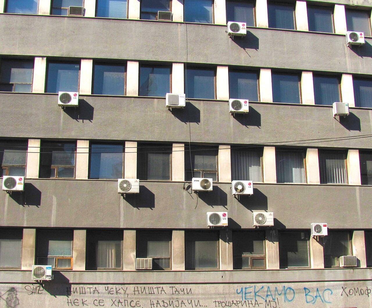 Air conditioners on a house in Nis, Serbia This photograph was taken with a Canon PowerShot SX120 IS